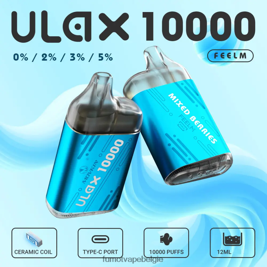 Fumot Belgie LX0PBF304 blauwzure framboos 10000 wegwerp vape-pods - 12 ml (1 stuk) Fumot Movkin Ulax