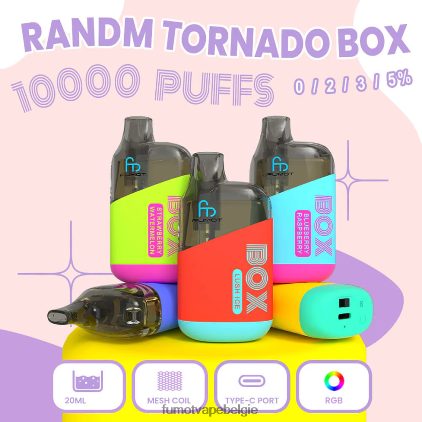 Fumot Belgie LX0PBF354 kersenlychee doos 10000 wegwerp vape pod - 20ml (1 stuk) Fumot Tornado