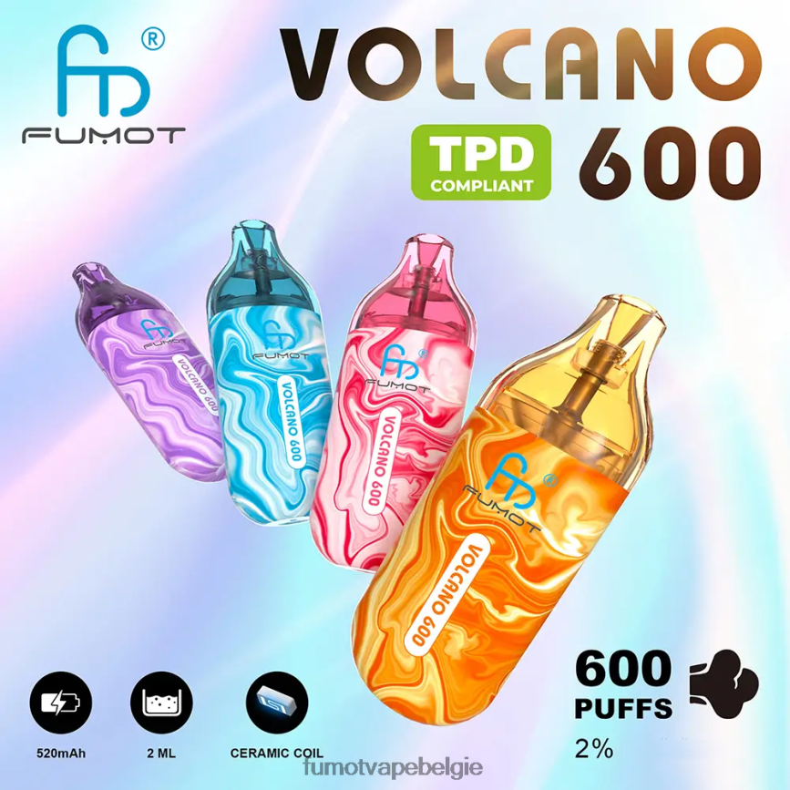 Fumot Belgie LX0PBF294 ananas perzik mango 600 tpd-conforme wegwerpvape - 2 ml (set van 3 stuks) Fumot Volcano