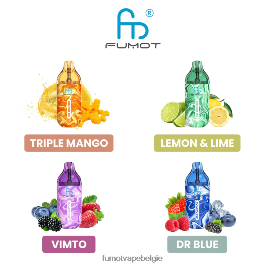 Fumot vape Belgie LX0PBF302 bosbessen op ijs 600 tpd-conforme wegwerpvape - 2 ml (set van 3 stuks) Fumot Volcano