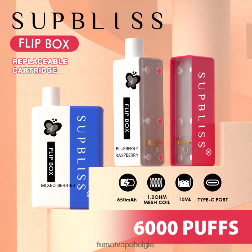 Fumot Belgie LX0PBF334 dubbele appel doos 6000 vervangbare vape-kit - 10ml (1 stuk) Fumot Supbliss Flip