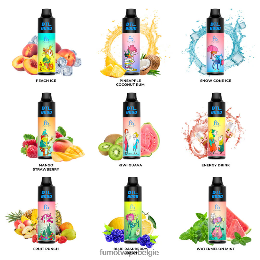 Fumot vape Belgie LX0PBF422 perzik ijs 8000 wegwerp-vape-pen - 16 ml (1 stuk) Fumot DTL