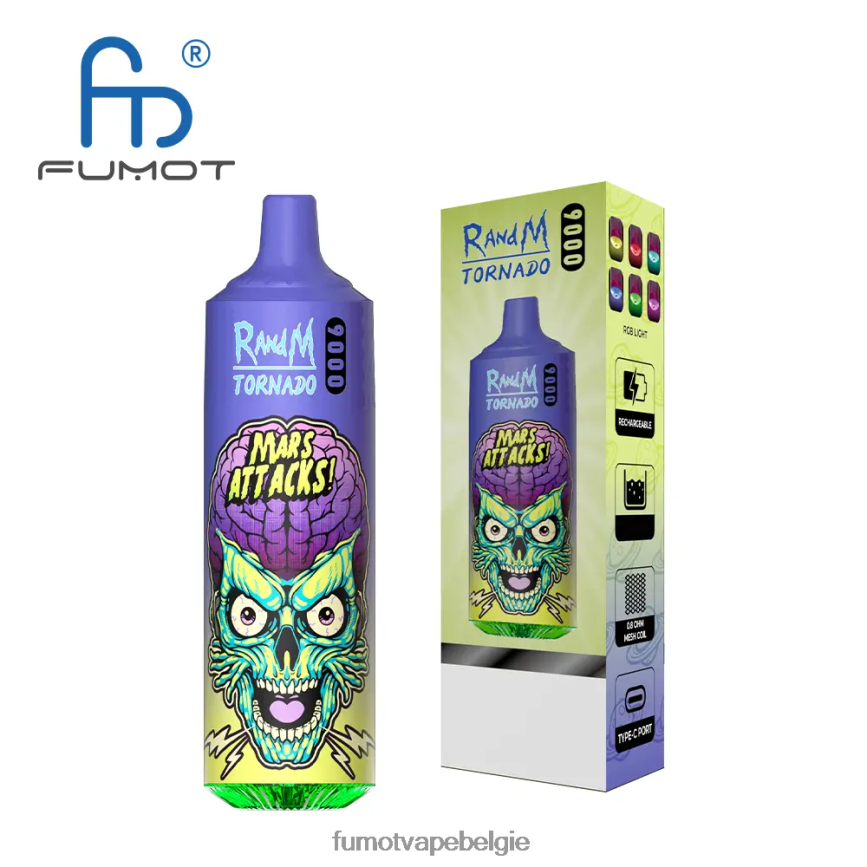 Fumot Belgie LX0PBF14 kiwi-passievrucht-guave 9000 wegwerp-vape-pen - 18 ml (1 stuk) Fumot Tornado