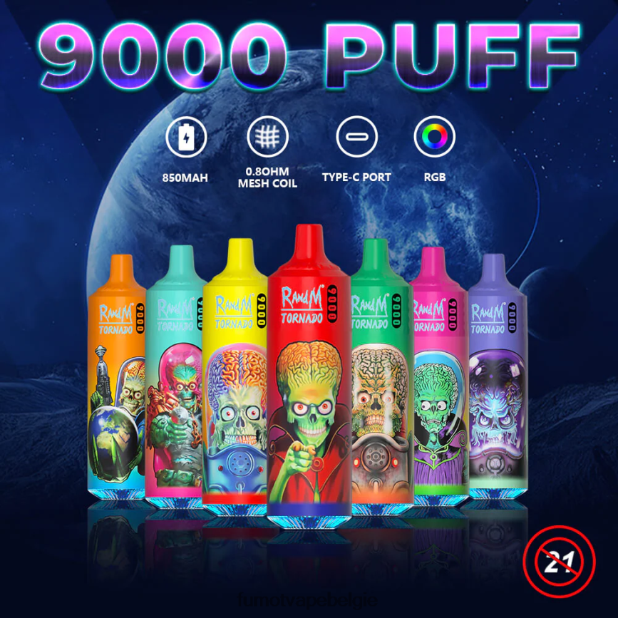 Fumot Belgie LX0PBF14 kiwi-passievrucht-guave 9000 wegwerp-vape-pen - 18 ml (1 stuk) Fumot Tornado