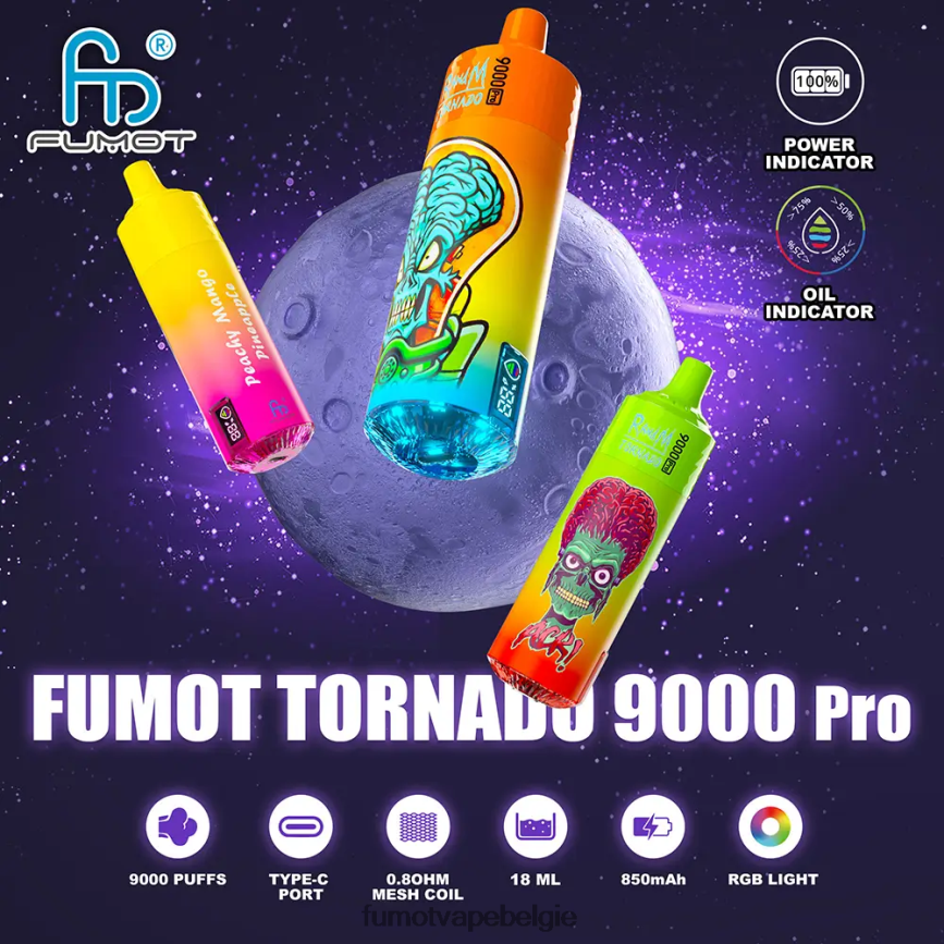 Fumot Belgie LX0PBF204 blauwe razz kush 9000 pro wegwerpvape - 18ml (1 stuk) Fumot Tornado