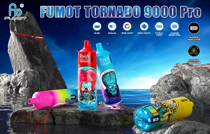 Fumot Belgie LX0PBF224 ananas 1 stuk 9000 pro 18 ml wegwerpvape Fumot Tornado