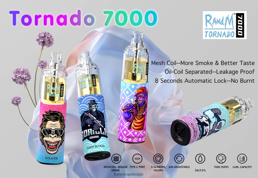 Fumot vape Belgie LX0PBF82 weelderig ijs 7000 wegwerp-vape-pen - 14 ml (1 stuk) Fumot Tornado