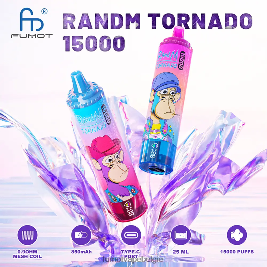 Fumot vape sale LX0PBF175 weelderig ijs 15000 wegwerpvape - 25 ml (1 stuk) Fumot Tornado