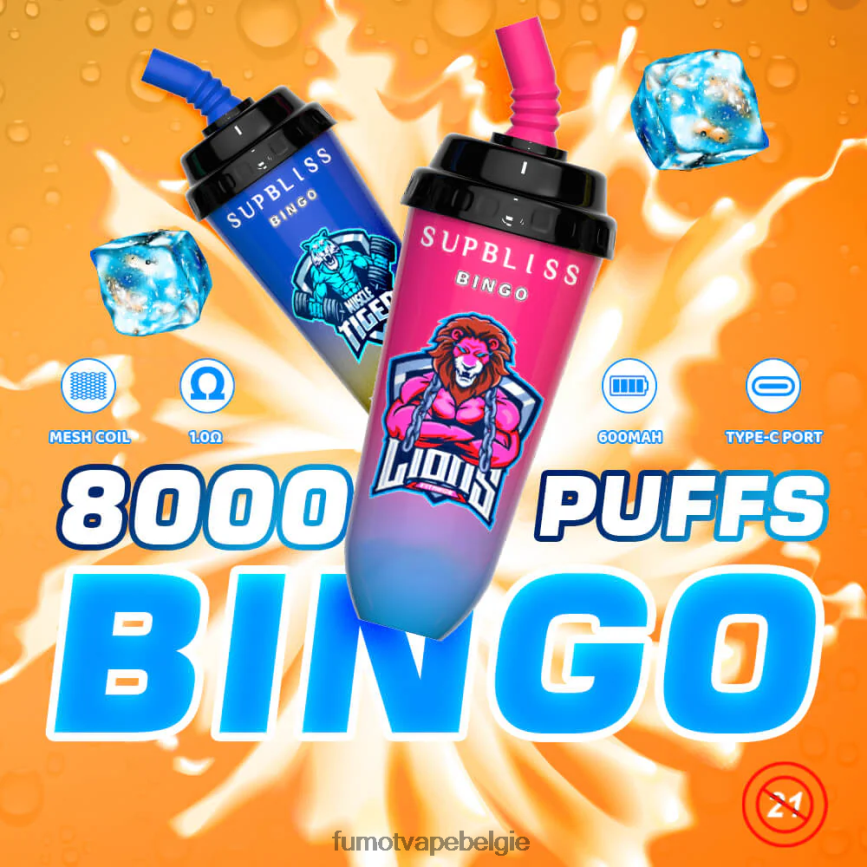 Fumot Belgie LX0PBF394 blauwe razz-kers 8000 wegwerp vape pod-apparaat - 16 ml (1 stuk) Fumot Supbliss Bingo